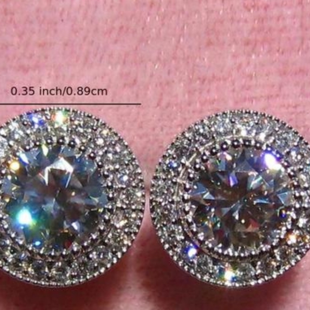 Shiny Wedding Stud Earrings Inlaid Round Cut Zircon Minimalist Sparkly Ear Jewel